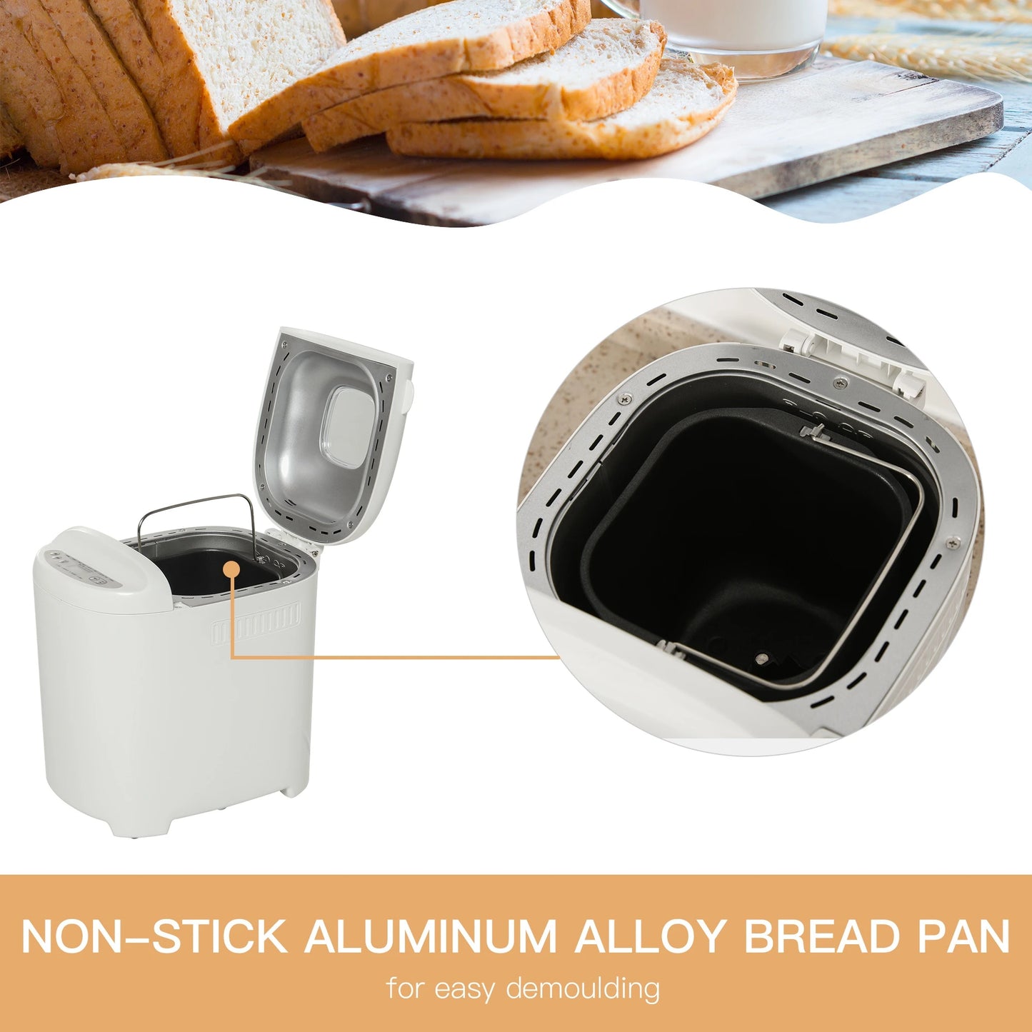 2 Pound Non-Stick Bread Maker Machine With 11 Menu Settings, 2 Loaf Sizes, 3 Crust Colors, 13h Delay Timer, 1h Warming Function, 550W