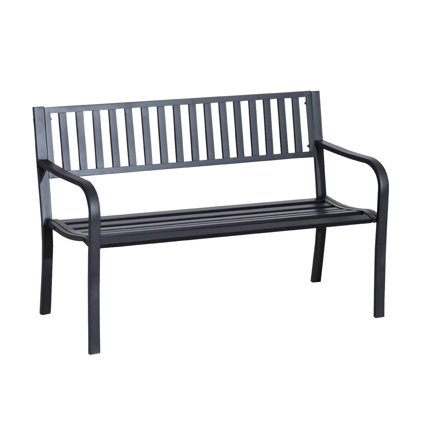 Outsunny 50" Steel Garden Bench Patio Metal Backyard Park Chair Outdoor Seat Furniture Black