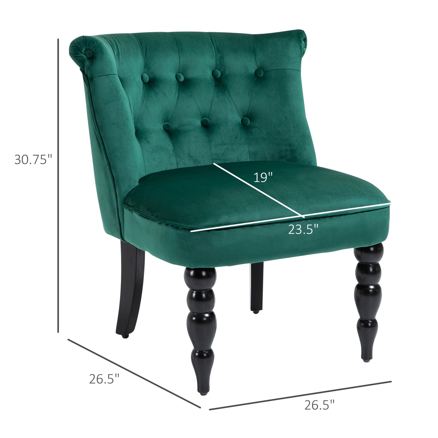 Vintage Leisure Accent Chair with Button Tufted Straight Back Turned Legs Thick Sponge Padding for Living Room Dining Room Study Dark Green