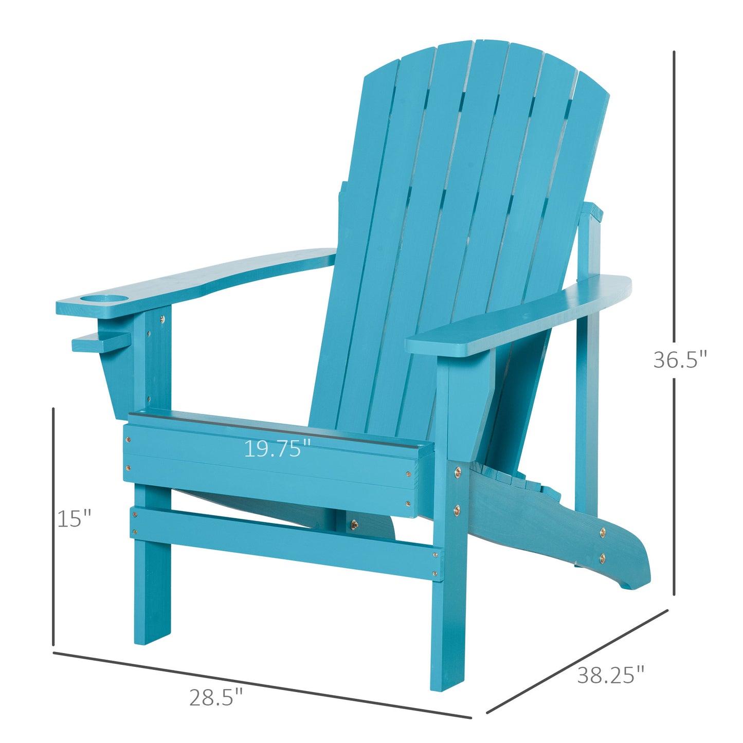 Outsunny Outdoor Classic Wooden Adirondack Deck Lounge Muskoka Chair with Ergonomic Design & a Built-In Cup Holder, Turquoise