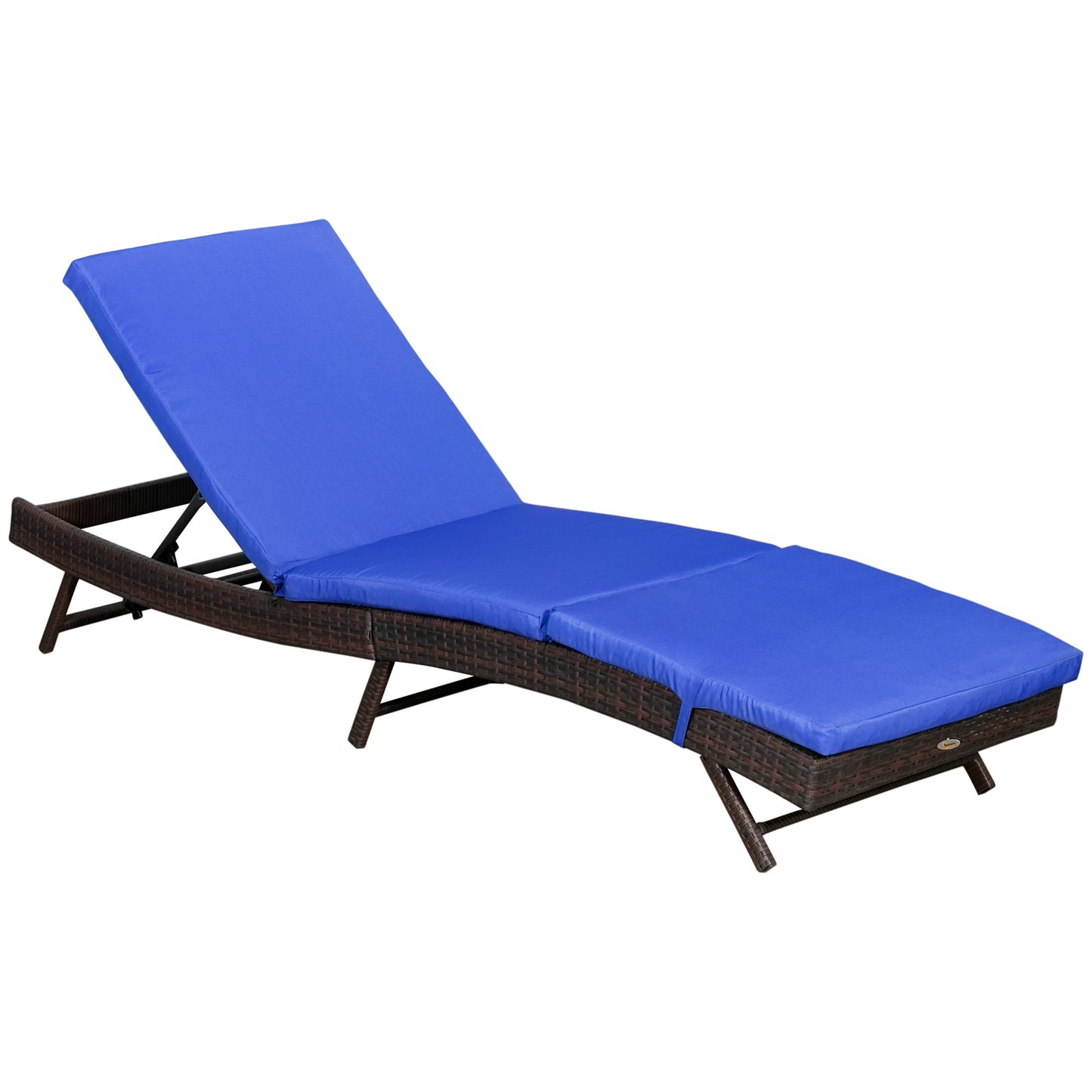 Outsunny Wicker Patio Lounger, Outdoor S Shape Recliners Lounge Chair w/ 5-Level Adjustable Backrest, Soft Padded Cushion Perfect for Outdoor Use, Dark Blue