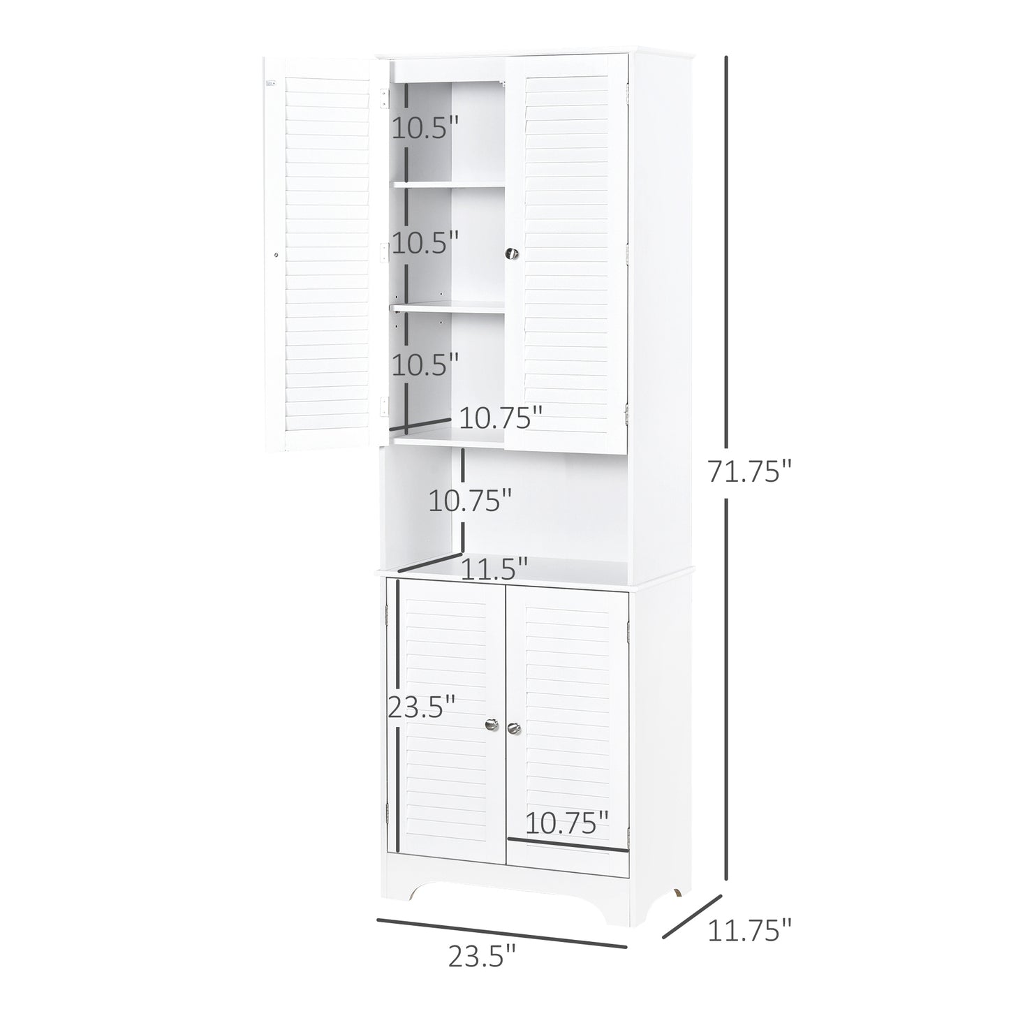 Freestanding Bathroom Storage Cabinet with Shutter Doors and Adjustable Shelves, Toilet Vanity Cabinet, Narrow Organizer, White