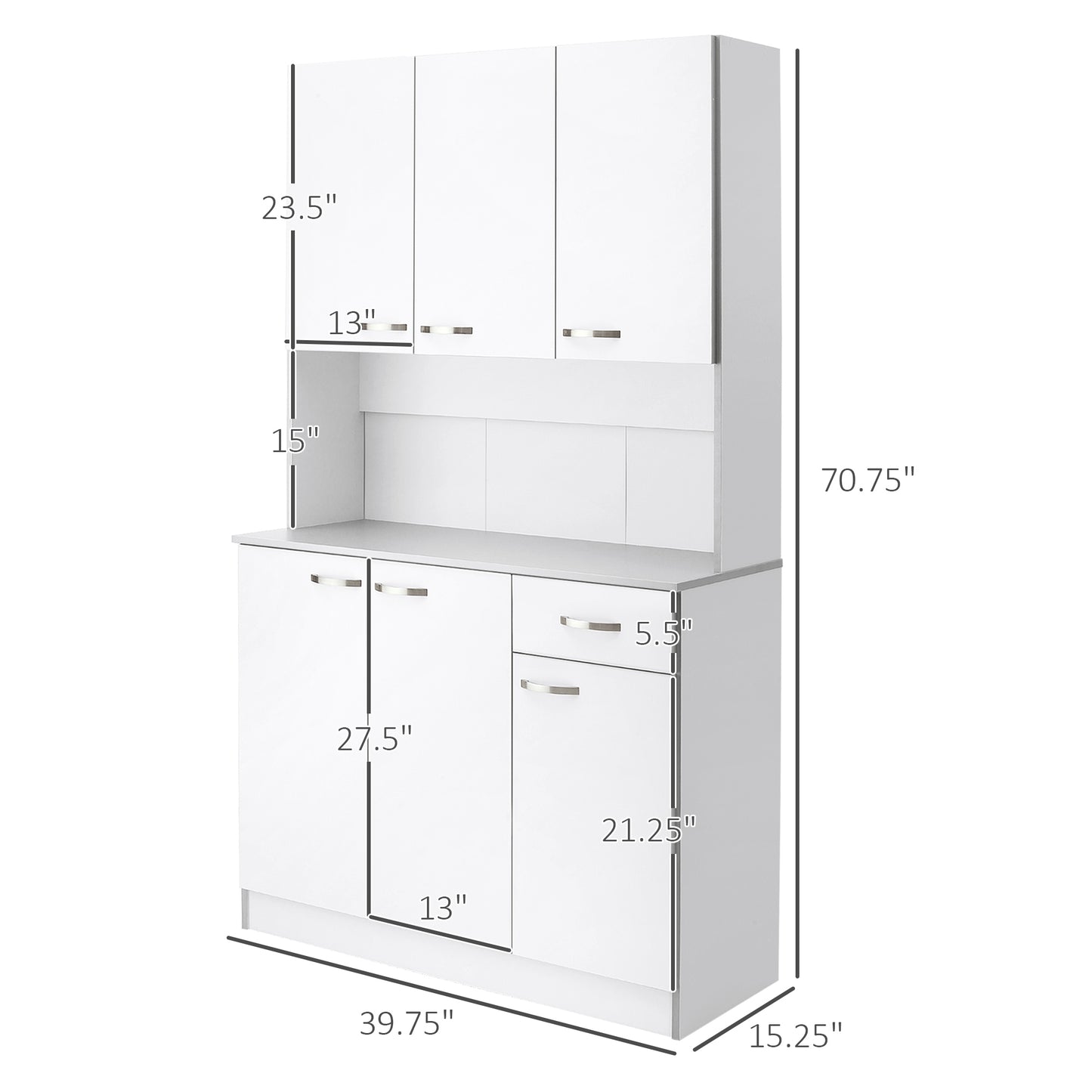 71" Modern Buffet with Hutch, Standing Kitchen Hutch with Storage Cabinets, Drawer, Open Space with Microwave Stand, White