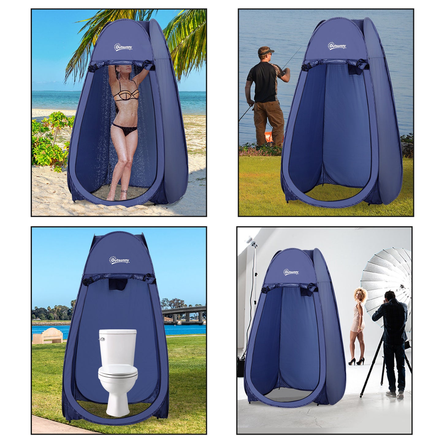 Outsunny Pop Up Camping Shower Tent Portable Dressing Changing Room Privacy Shelter Tents for Outdoor Camping Beach Toilet and Indoor Photo Shoot w/ Carrying Bag Navy Blue