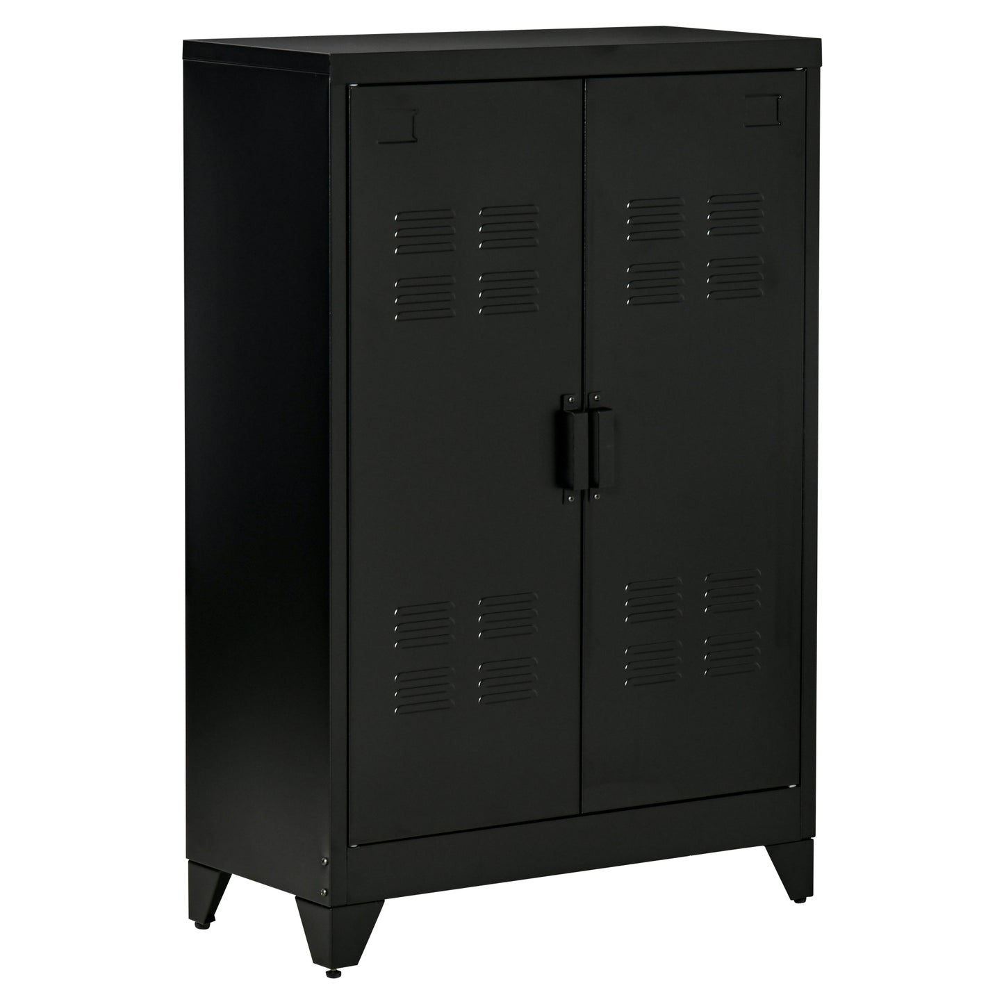 2-Tier Steel Storage Cabinet with 2 Louvered Doors for Office, Garage, Warehouse, Black