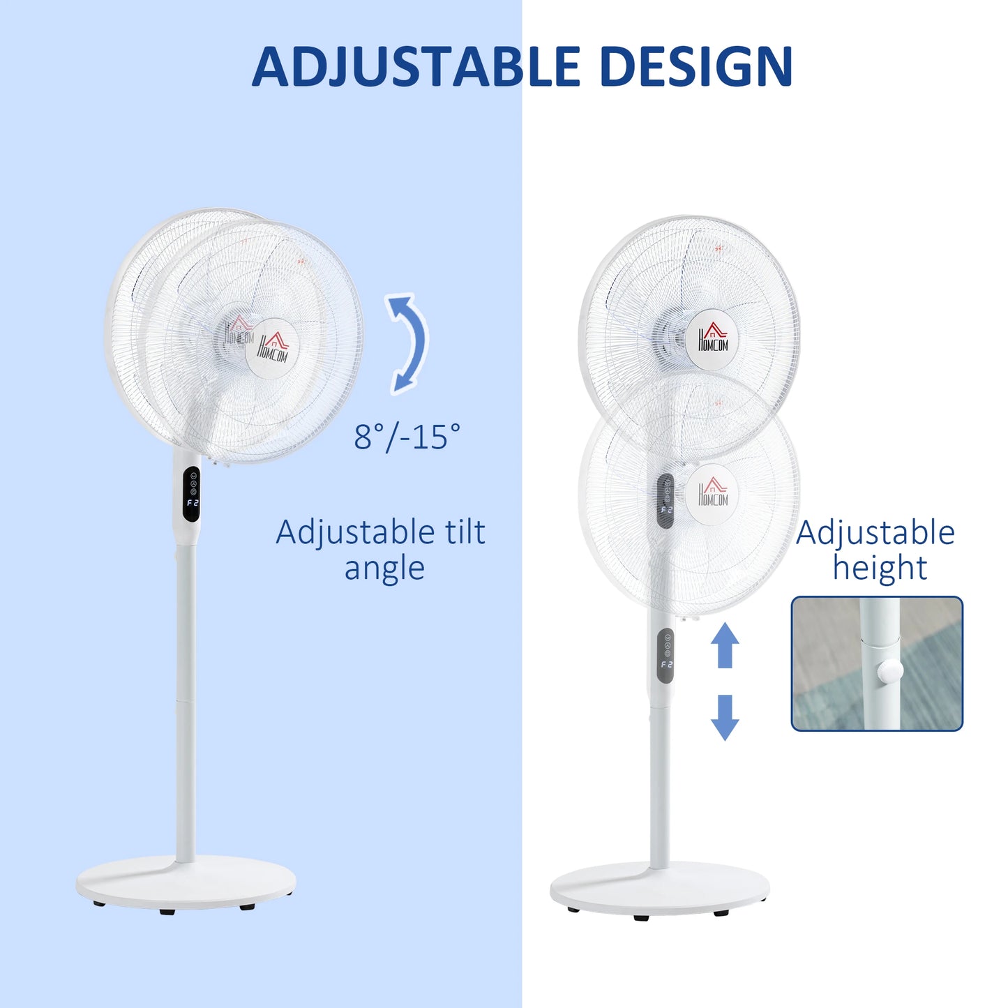 Floor Standing Fan with Remote Control, Oscillating, LED Screen, Stand Up Cooling Fan, Tall Pedestal Electric Fan for Home Bedroom, White