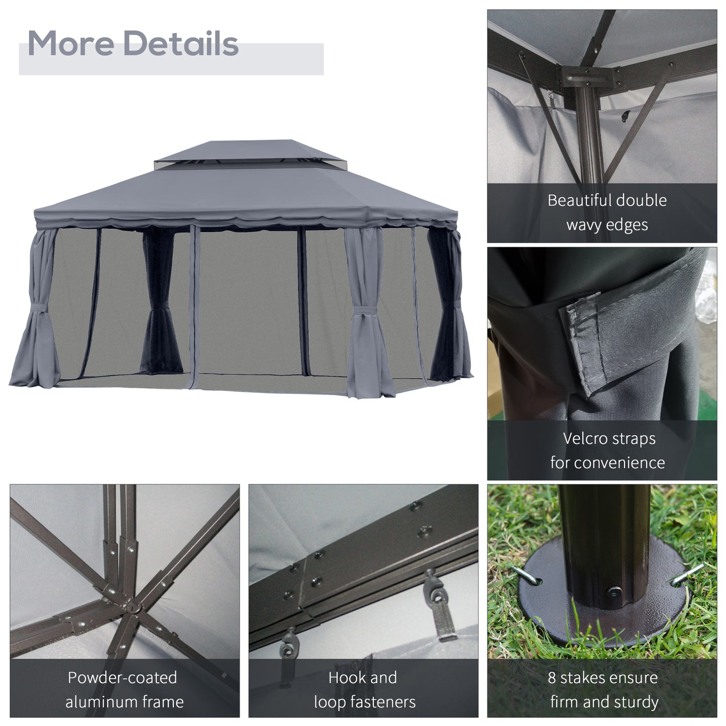 Outsunny 13' x 10' Patio Gazebo, Double Roof Outdoor Gazebo Canopy Shelter with Netting & Curtains, Strong Aluminum Frame, Dark Grey