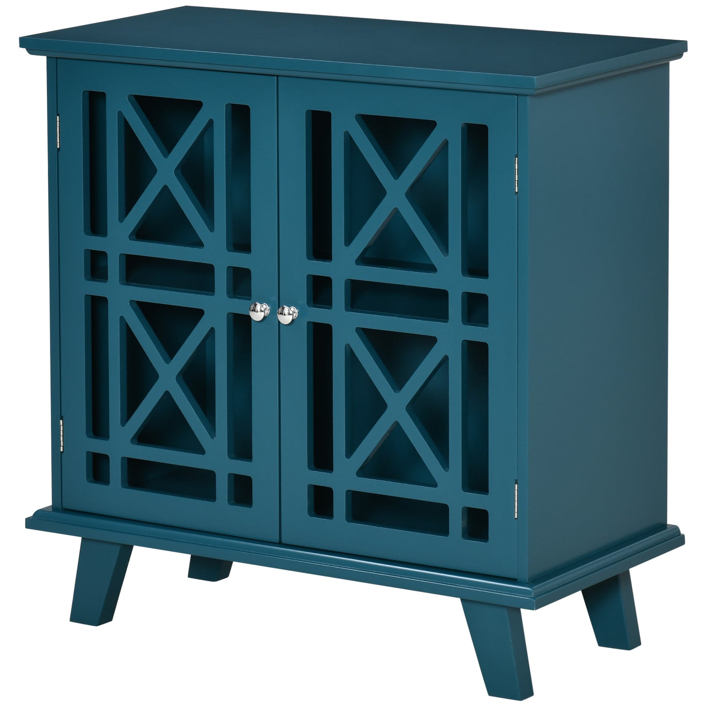 Storage Cabinet with Fretwork Doors and Shelf, Modern Freestanding Sideboard, Serving Buffet for Dining Living Room, Blue