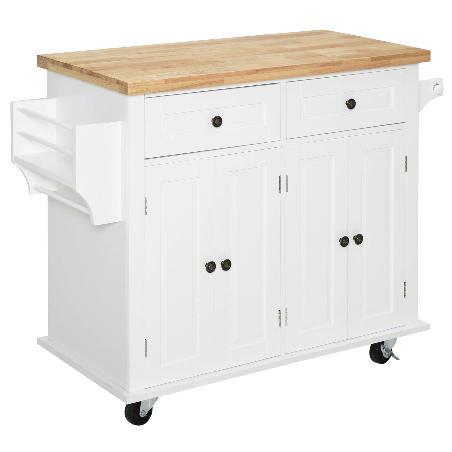 Rolling Kitchen Island Trolley Cart Spice Rack Towel Rack Drawer Wood Top White