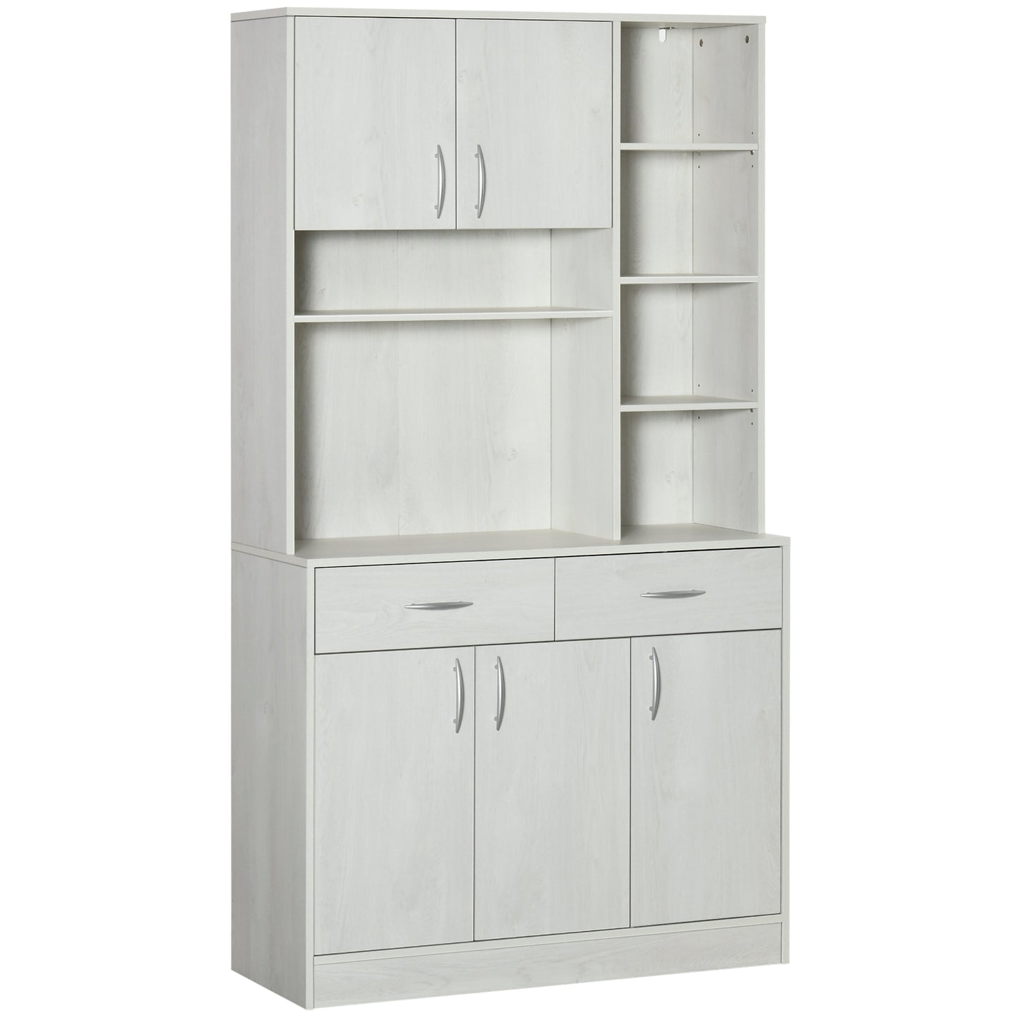 71" Kitchen Hutch with Storage Cabinet, Modern Buffet with Hutch, Cupboard with Drawers for Living Dining Room, Ash White