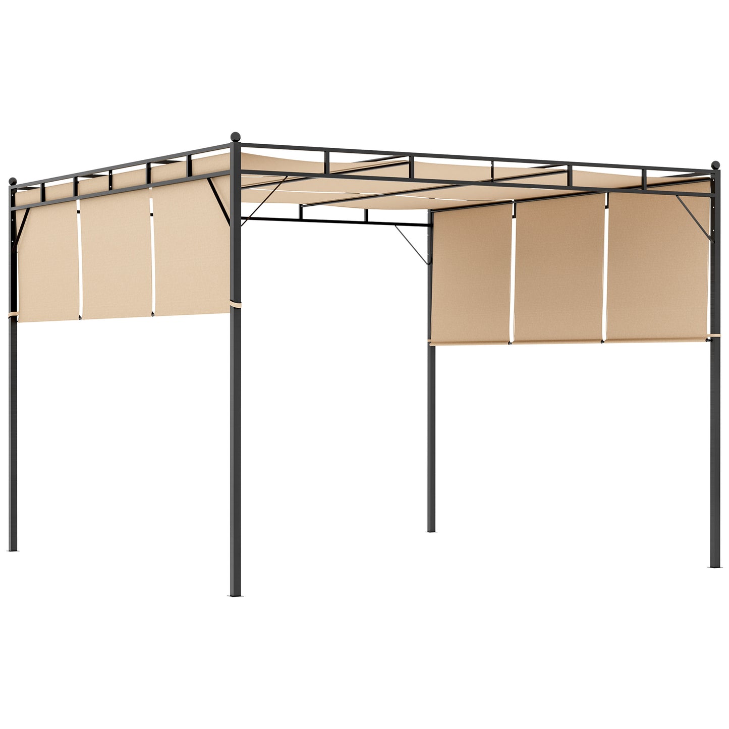 10' x 10' Retractable Pergola Canopy Patio Gazebo Sun Shelter with Steel Frame for Outdoor, Beige