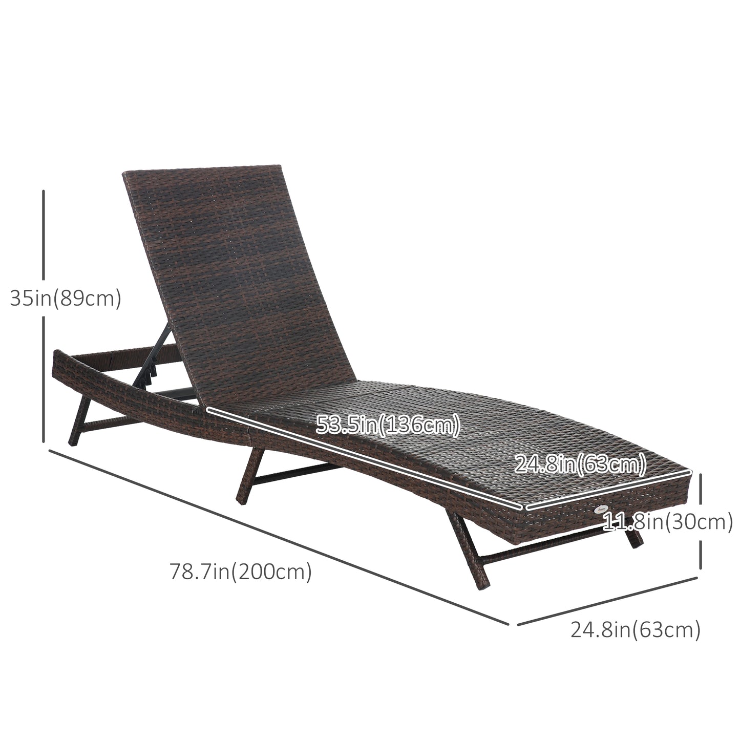 Outsunny Patio Wicker Lounger, Outdoor PE Rattan Wicker Chaise Lounge Chair w/ 5 Position Adjustable Back, Padded Cushion, Gray