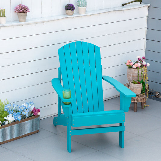 Outsunny Outdoor Classic Wooden Adirondack Deck Lounge Muskoka Chair with Ergonomic Design & a Built-In Cup Holder, Turquoise