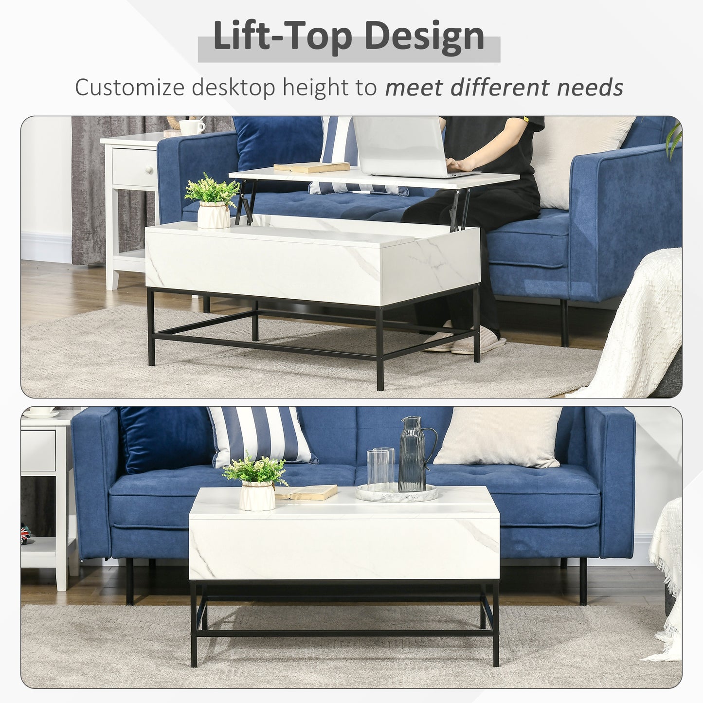 Top Coffee Table with Hidden Storage Compartment Lift Tabletop Center Table for Living Room, White