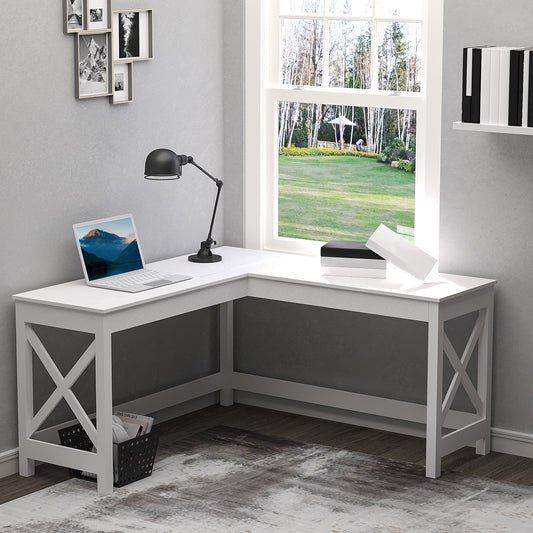 Home L-Shaped Desk Computer Desk Office Corner Writing Table Study Workstation, White Wood Grain