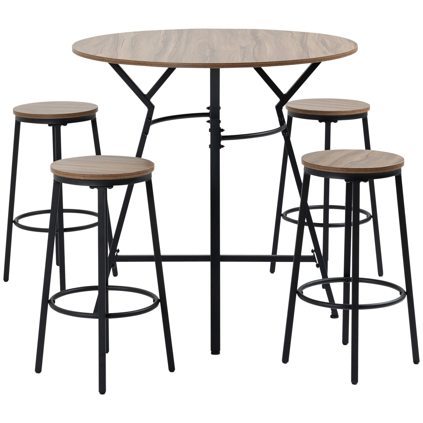 5-Piece Bar Table and Chairs Set, Space Saving Dining Table with 4 Stools for Pub & Kitchen