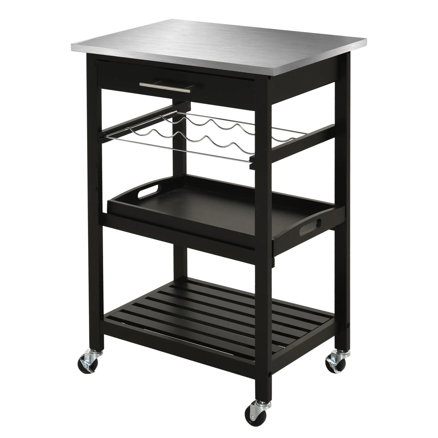 Room Essentials Portable Stainless Steel Top Kitchen Cart with Storage Drawer 3-Tier