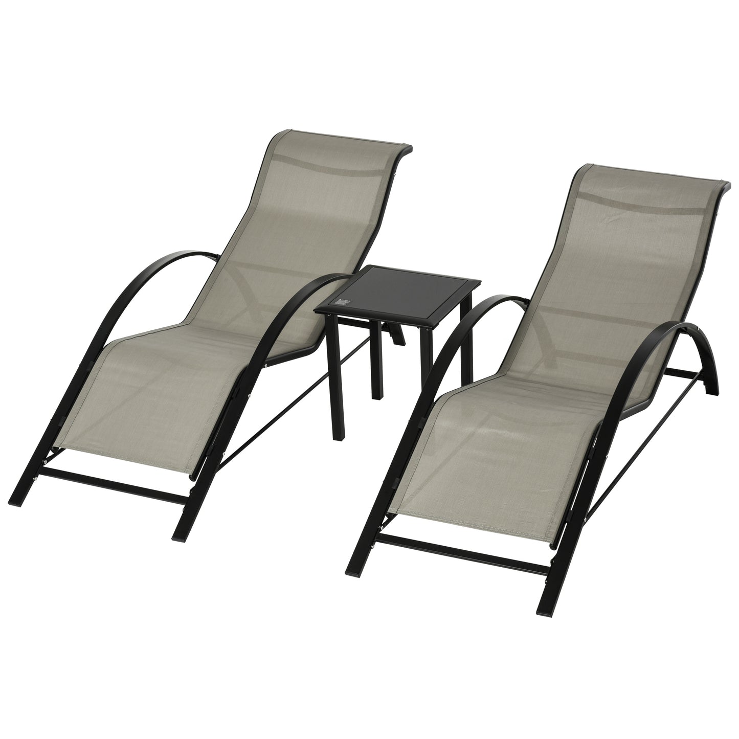 Outsunny 3 Pieces Patio Lounge Chair Set Outdoor Sunbathing Chair with Table for Yard Garden, Grey