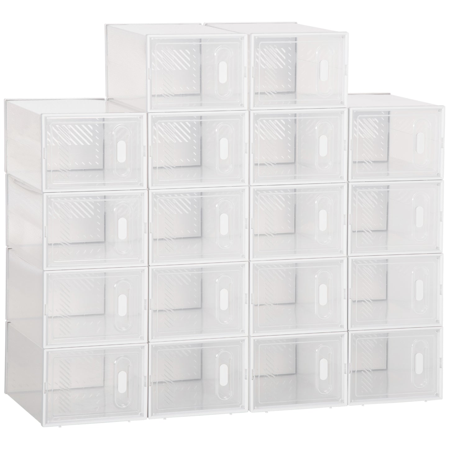 18-Cube Stackable Shoe Storage Organizer, Modular Shoe Cabinet, Ideal for Entryway, Hallway, Closet, 9.75 x 13.75 x 7.5 Inches, Clear and White