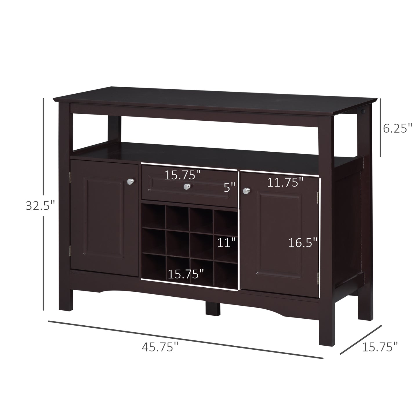 Modern Kitchen Buffet Bar Cabinet Storage Sideboard Dining Server with Drawer & 12-Bottle Wine Rack for Living Room, Espresso