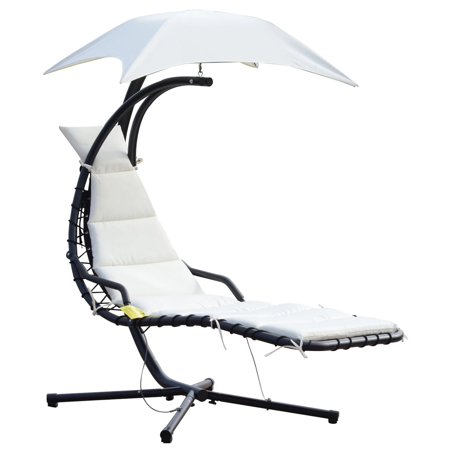 Outsunny Swing Chair Outdoor Hanging Hammock Chaise Lounge with Stand and Canopy Cream White