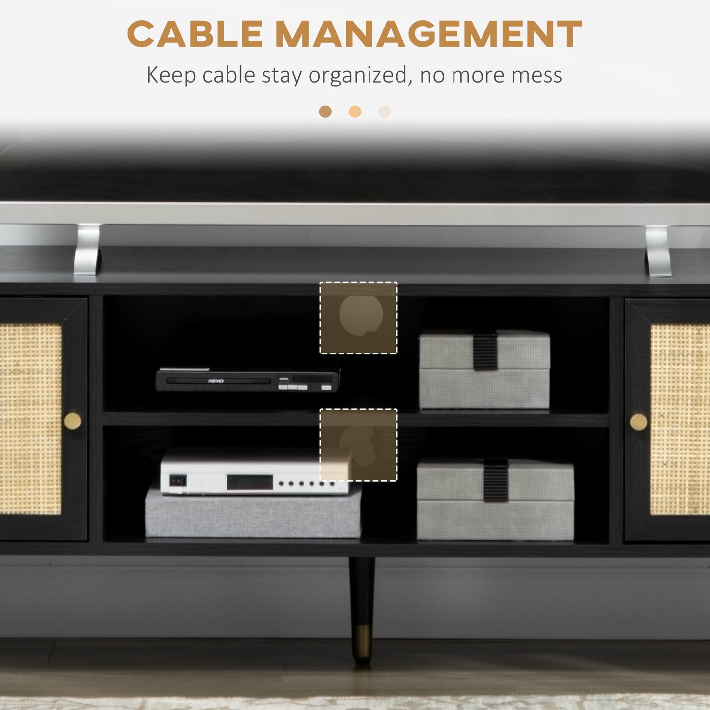 TV Cabinet Stand for TVs up to 55 Inches, Entertainment Centre with Shelves and Rattan Doors for Living Room