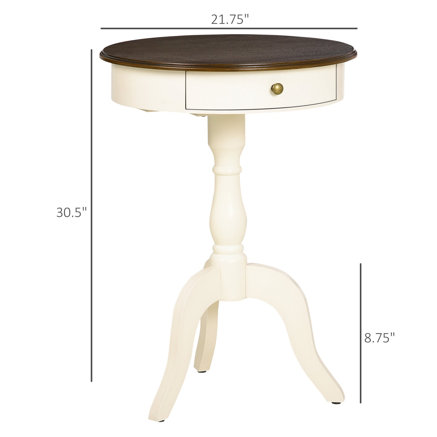 Retro Side Table with Round Tabletop for Living Room, Bedroom, White