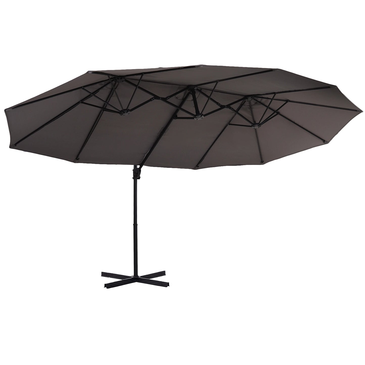 Outsunny Outdoor Patio Umbrella Offset Cantilever Umbrella with Twin Canopy Sunshade Umbrella with Lift Crank Grey