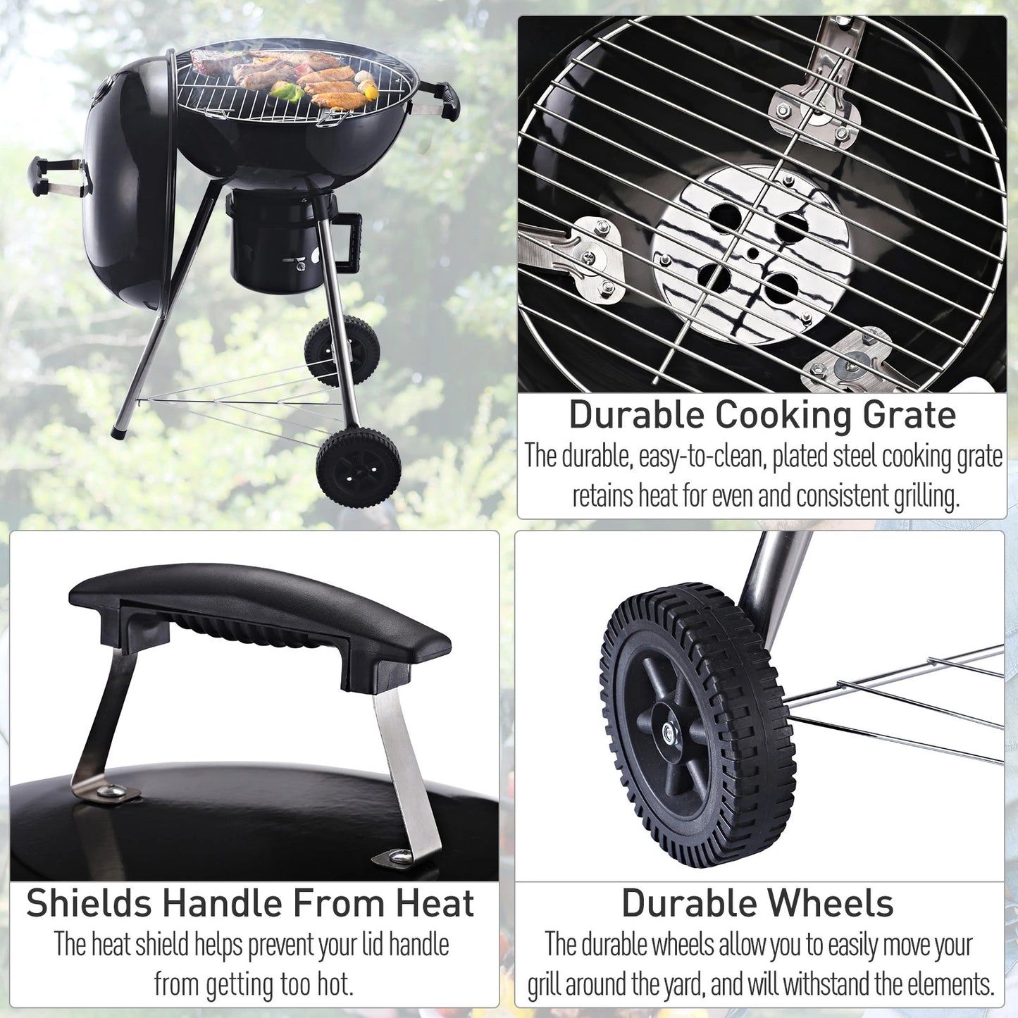 Outsunny Charcoal BBQ Grill Portable Outdoor Camp Picnic Barbecue w/ Wheels and Storage Shelves