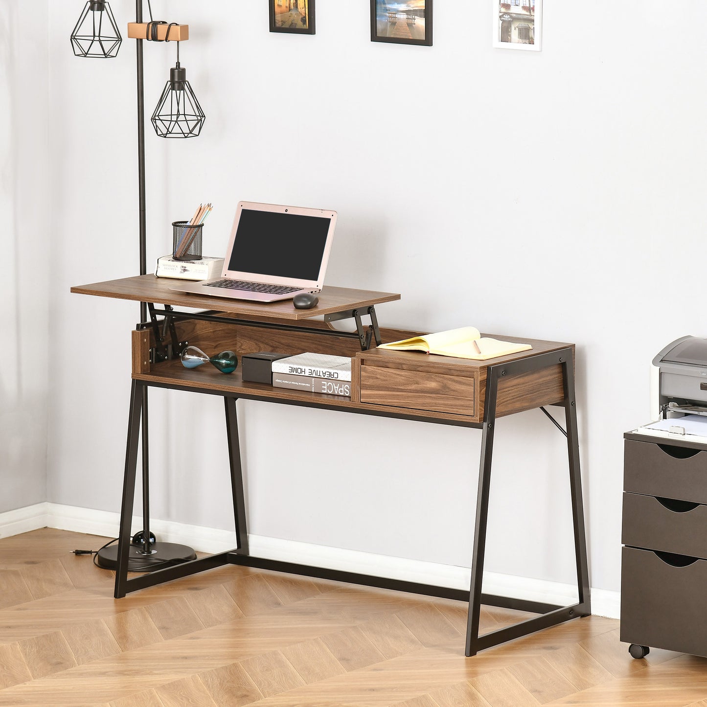 Compact Computer Desk Workstation for Modern Office Study Writing with Drawer Storing Box, Home Furniture, Natural