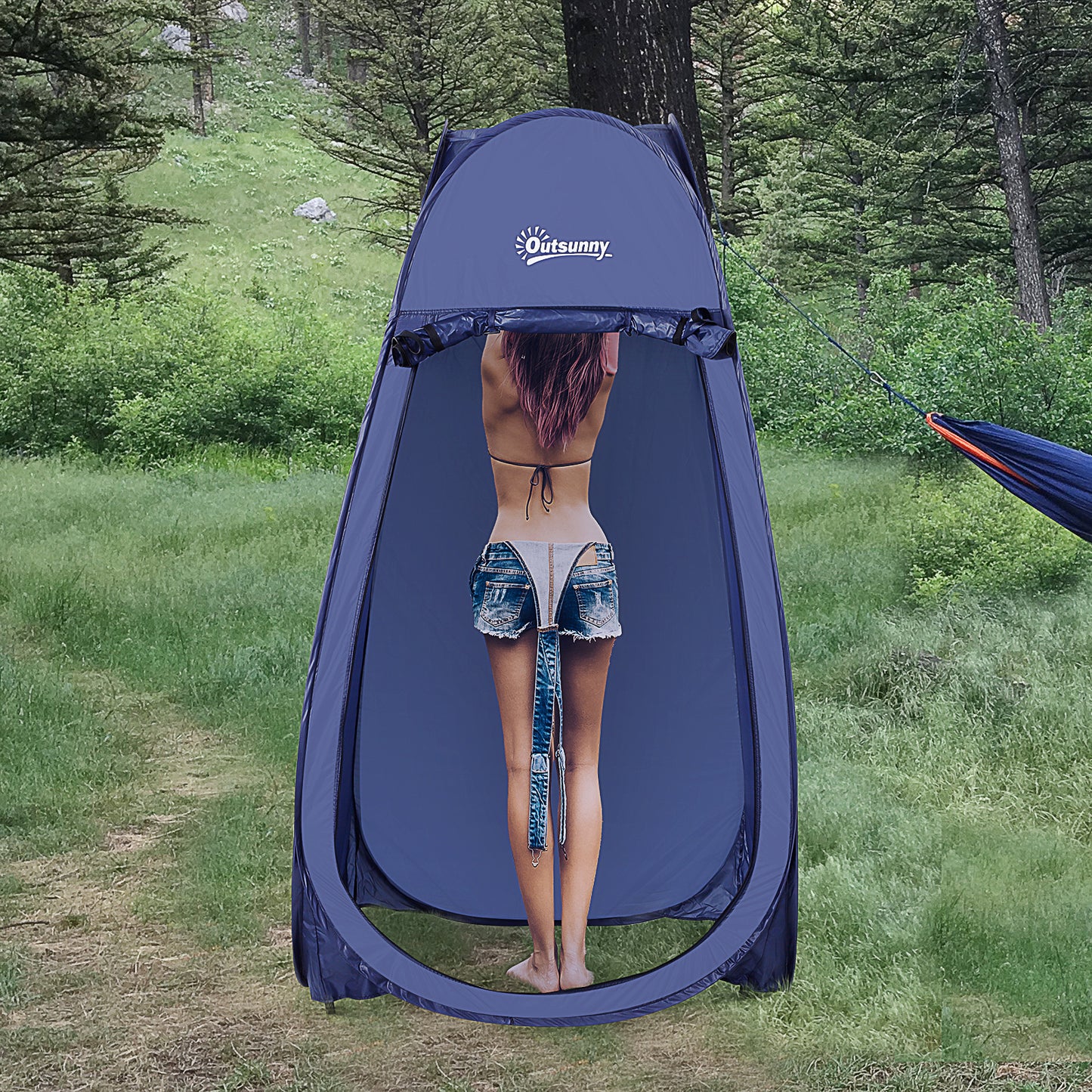 Outsunny Pop Up Camping Shower Tent Portable Dressing Changing Room Privacy Shelter Tents for Outdoor Camping Beach Toilet and Indoor Photo Shoot w/ Carrying Bag Navy Blue