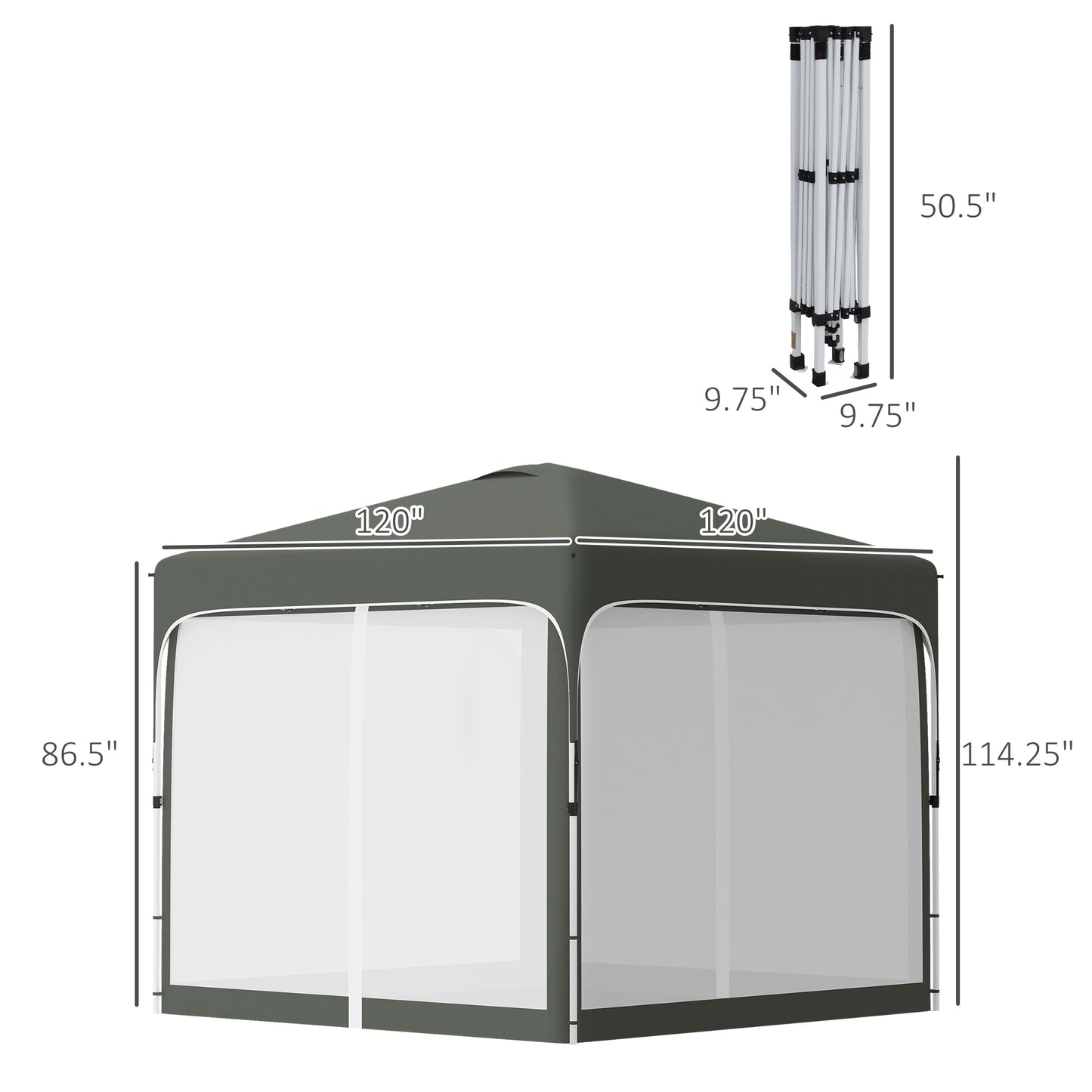 Outsunny 10' x 10' Pop Up Gazebo, Foldable Canopy Tent with Carrying Bag with Wheels, 4 Leg Weight Bags, Mesh Sidewalls and 3-Level Adjustable Height for Outdoor Garden Patio Party, 5 colors