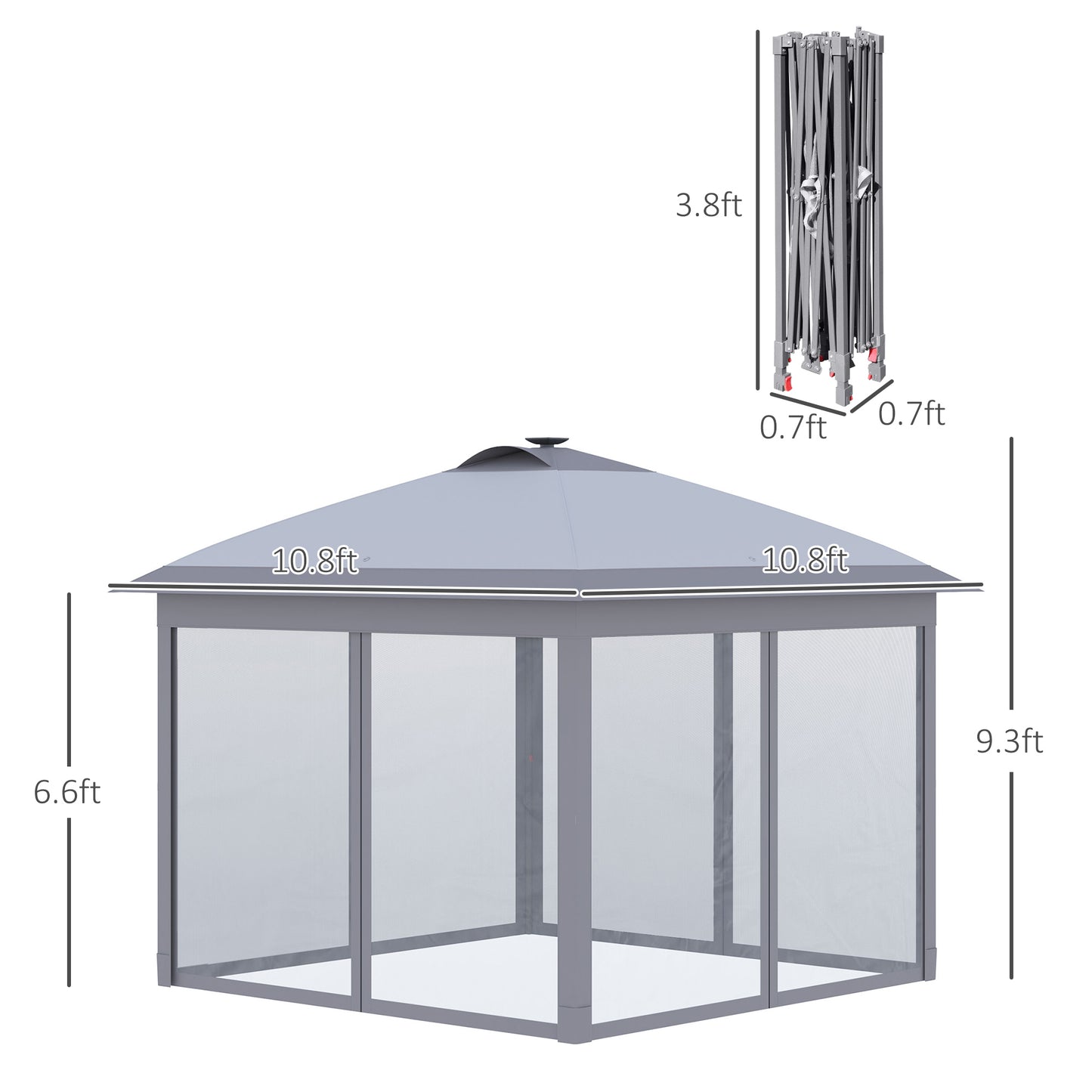 Outsunny 11' x 11' Pop Up Gazebo, Foldable Canopy Tent W/ Solar LED Light, Remote Control, Sandbags, Zippered Mesh Sidewalls, Easy Height Adjustment and Carry Bag for Backyard Garden Patio