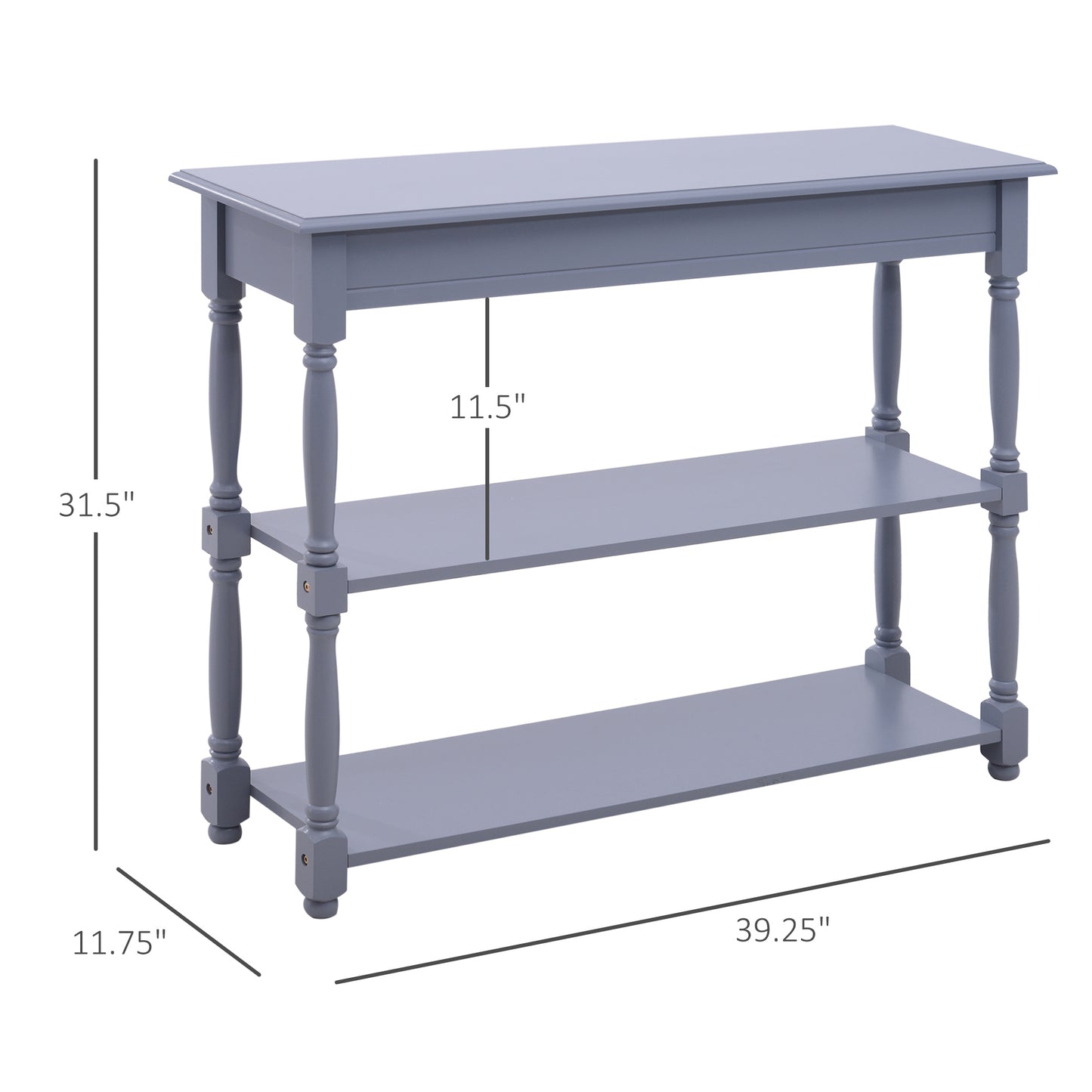 Console Table Modern Sofa Table with 2 Tier Shelves for Living Room, Entryway, Bedroom, Grey