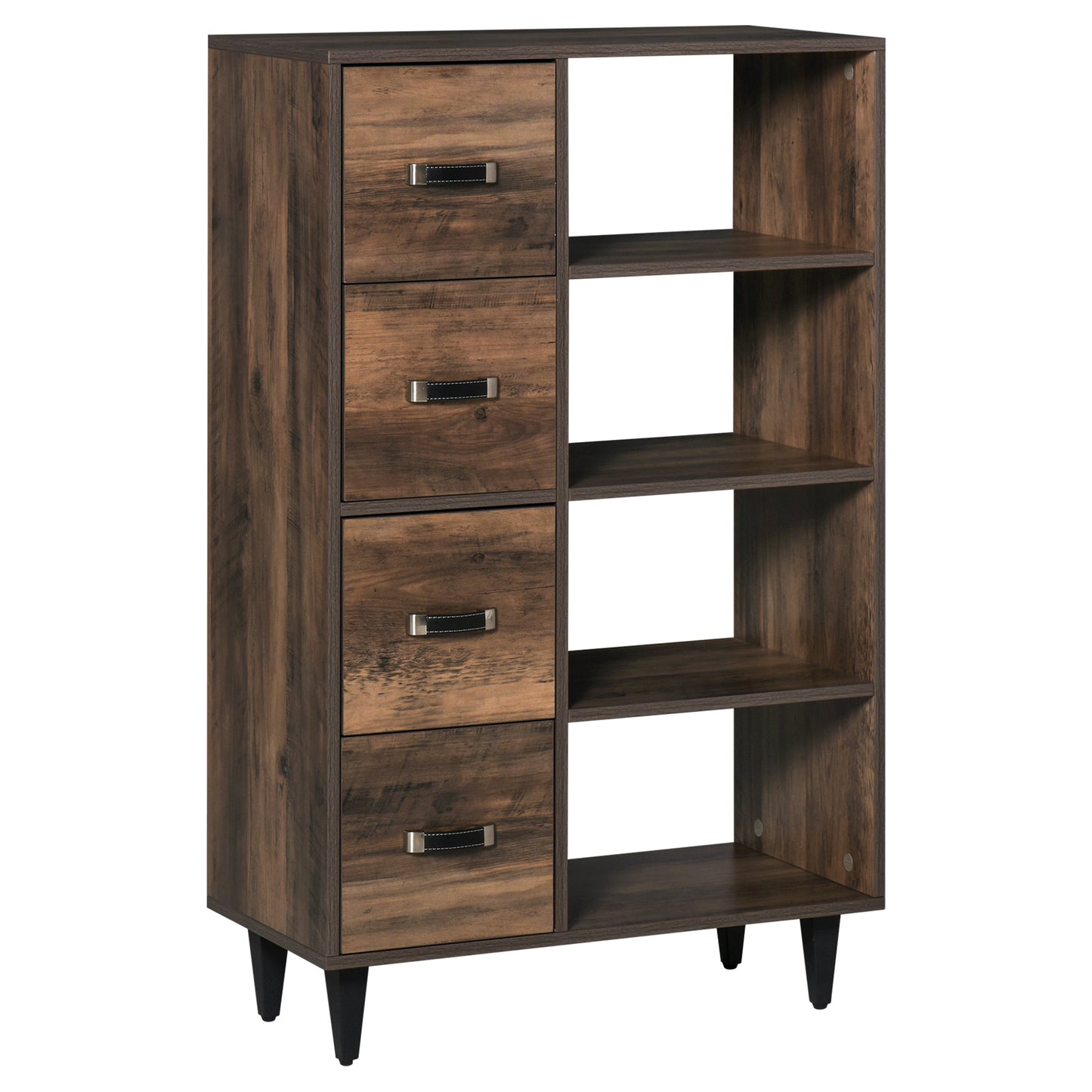 4-Drawer Dresser Storage Cabinet with 4-Tier Shelves for Living Room & Bedroom