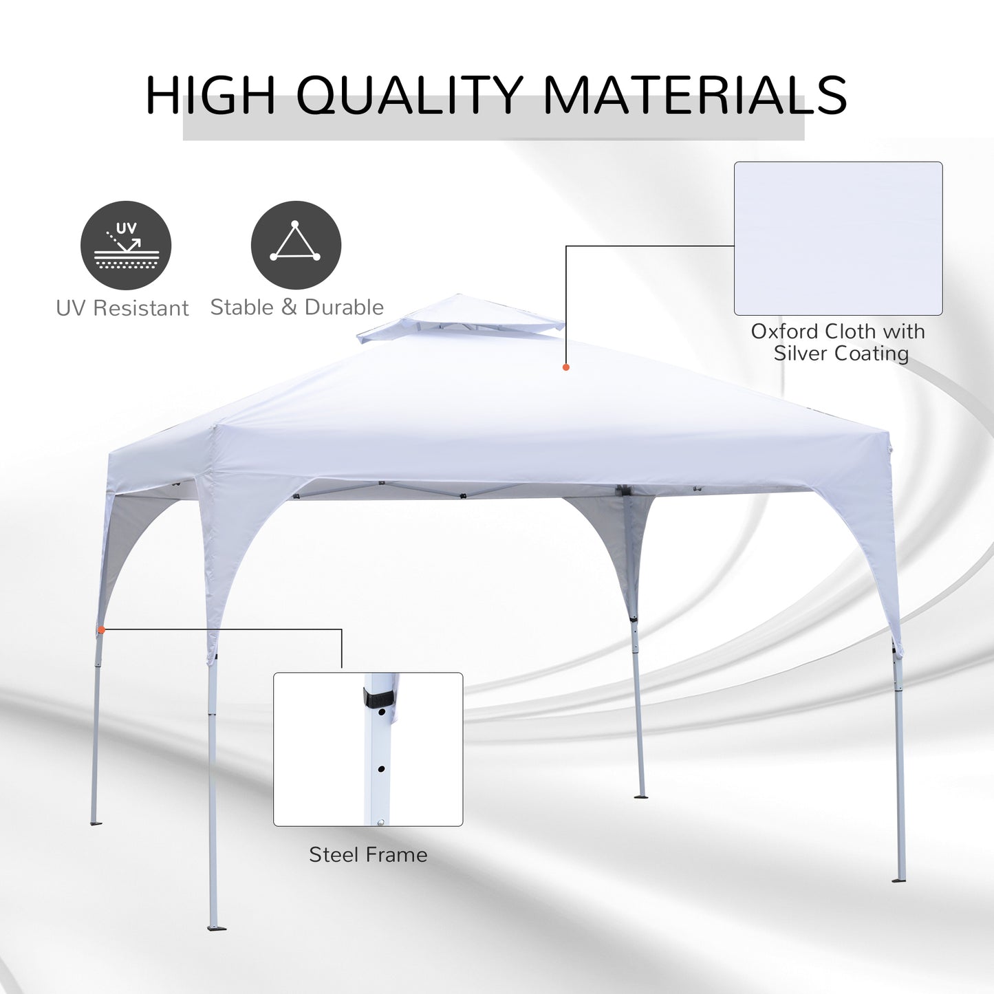 Outsunny 10'x10' Easy Pop-Up Party Tent 2 Tire Top Outdoor Gazebo Canopy Sun Shade Fair Event Instant Shelter Vented Roof w/ Carrying Bag White