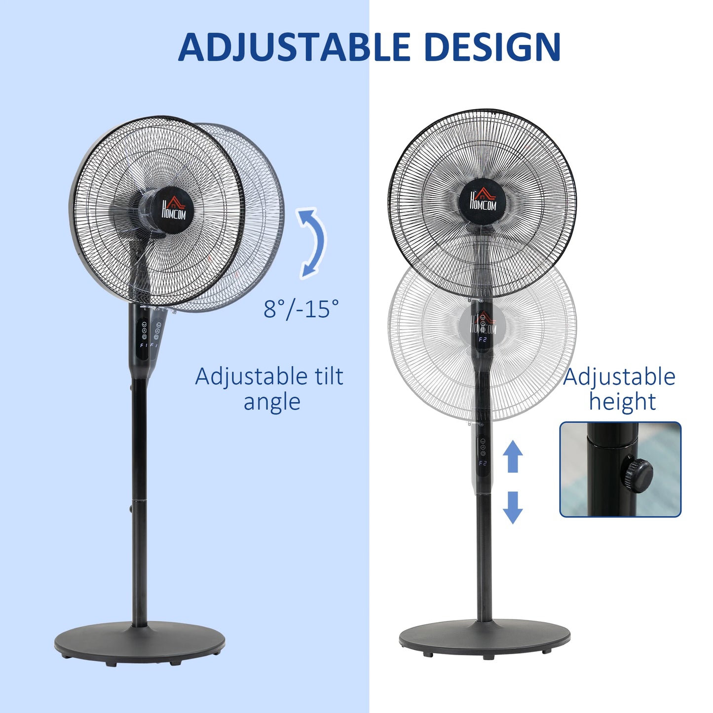 Floor Standing Fan with Remote Control, Oscillating, LED Screen, Stand Up Cooling Fan, Tall Pedestal Electric Fan for Home Bedroom, Black