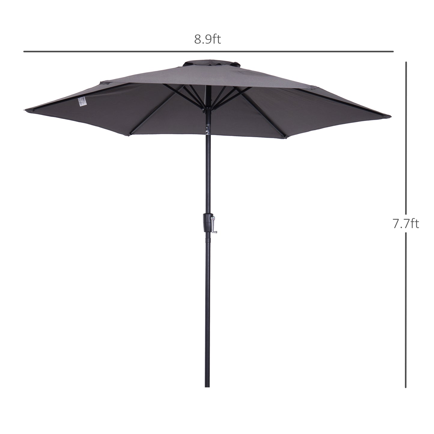 Outsunny 9' Round Aluminum Patio Umbrella 6 Ribs Market Sunshade Tilt Canopy w/ Crank Handle Garden Parasol Grey