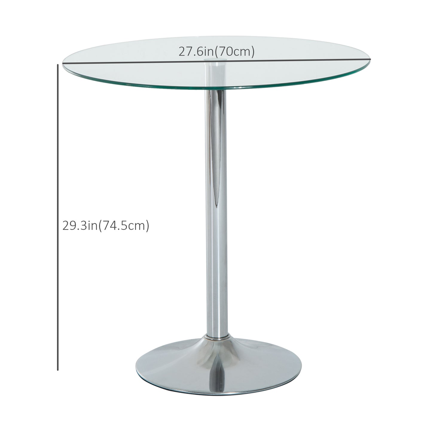 Round Bar Table, Modern Pub Table with Tempered Glass Top, Galvanized Metal Base, Small Dining Table, Silver