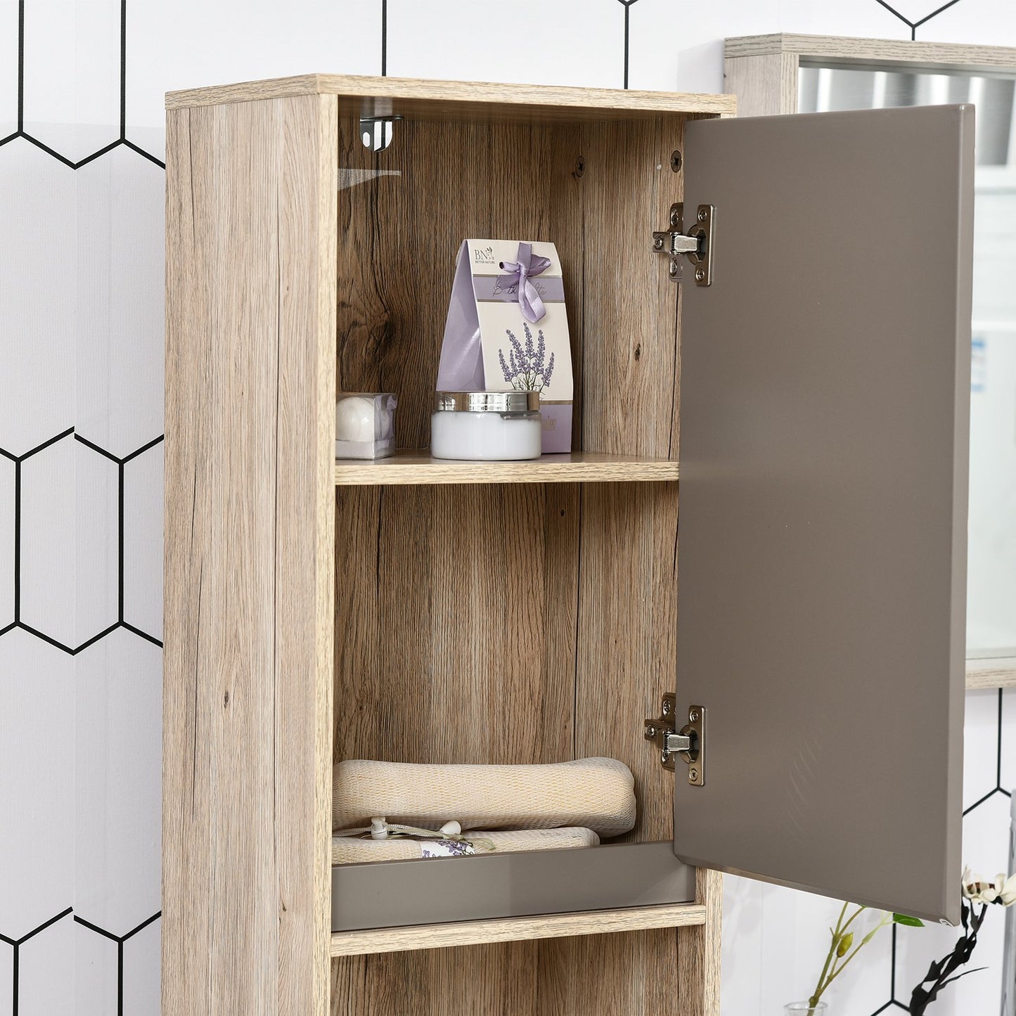 7''/170cm Freestanding Bathroom Tall Storage Cabinet Organizer Tower Cupboard Shelves Wooden Furniture