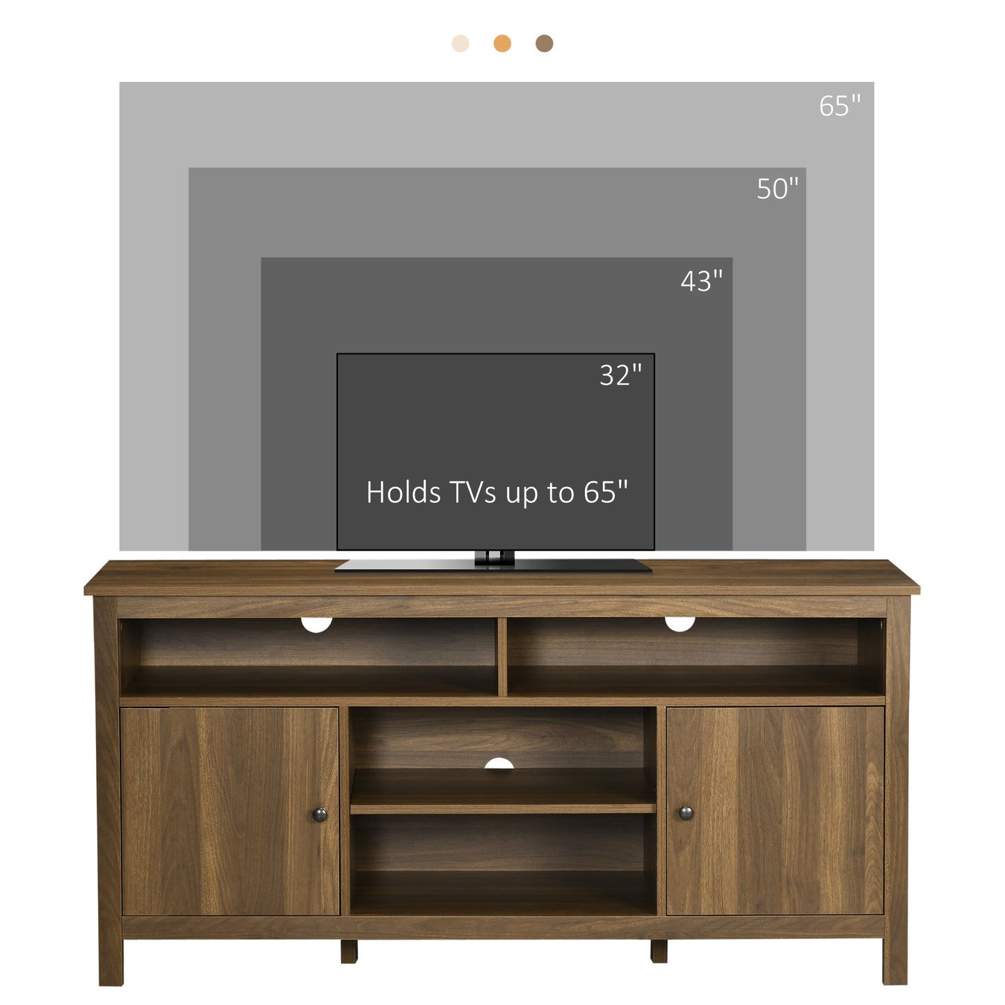 TV Stand for TVs up to 55", TV Unit with Storage Cupboard and Shelves, 55.1" x 15.7" x 27", Walnut