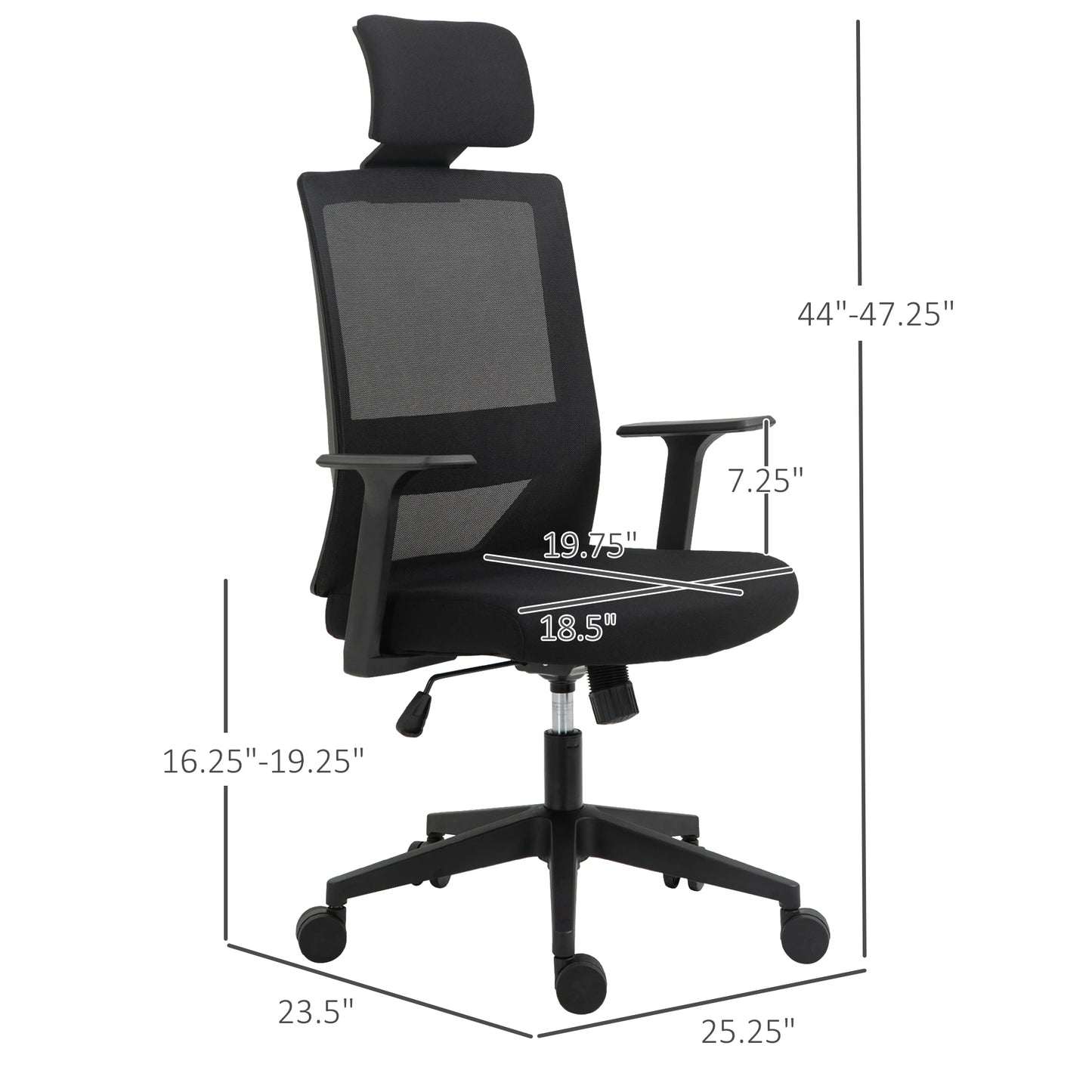 High Back Office Chair Swivel Task Chair with Lumbar Back Support, Breathable Mesh, and Adjustable Height, Headrest, Black