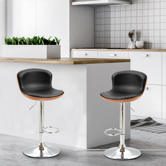 2 Piece Modern Barstools with Backrest Counter Chairs with Footrest Swivel Black