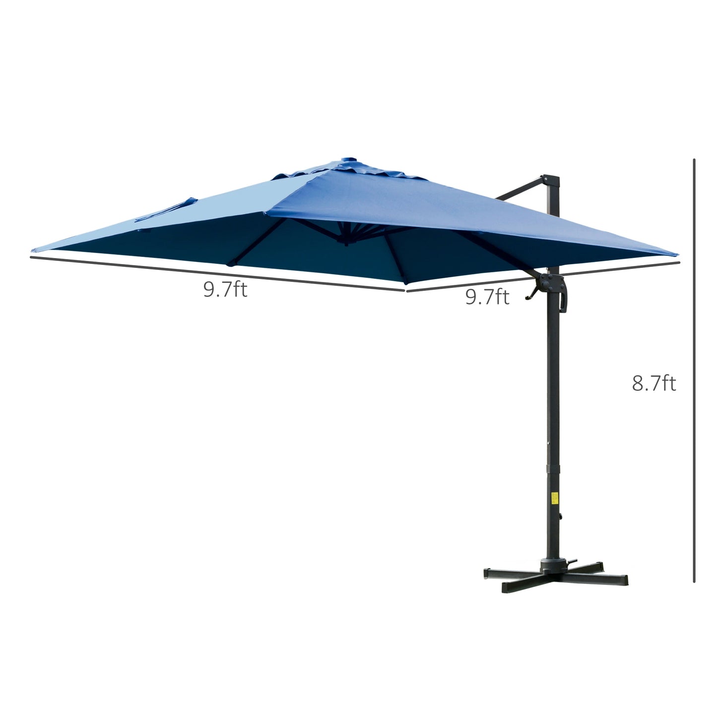 Outsunny 10x10ft Cantilever Umbrella Rotatable Square Top Market Parasol with 4 Adjustable Angle for Backyard Patio Outdoor Area