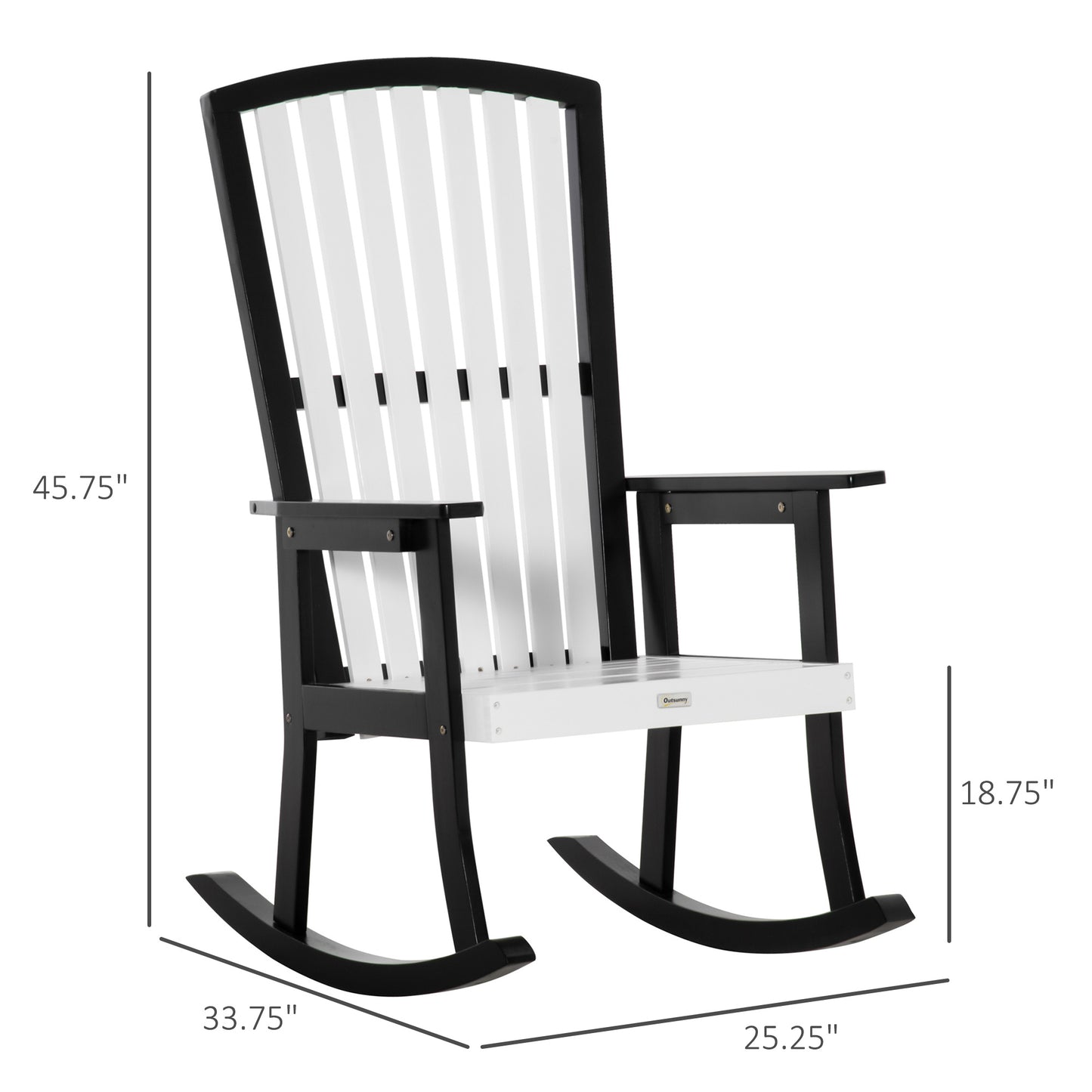 Wooden Rocking Chair, Traditional Porch Rocker, Fade-Resistant Patio Rocker Chair for Outdoor Indoor Use, White and Black