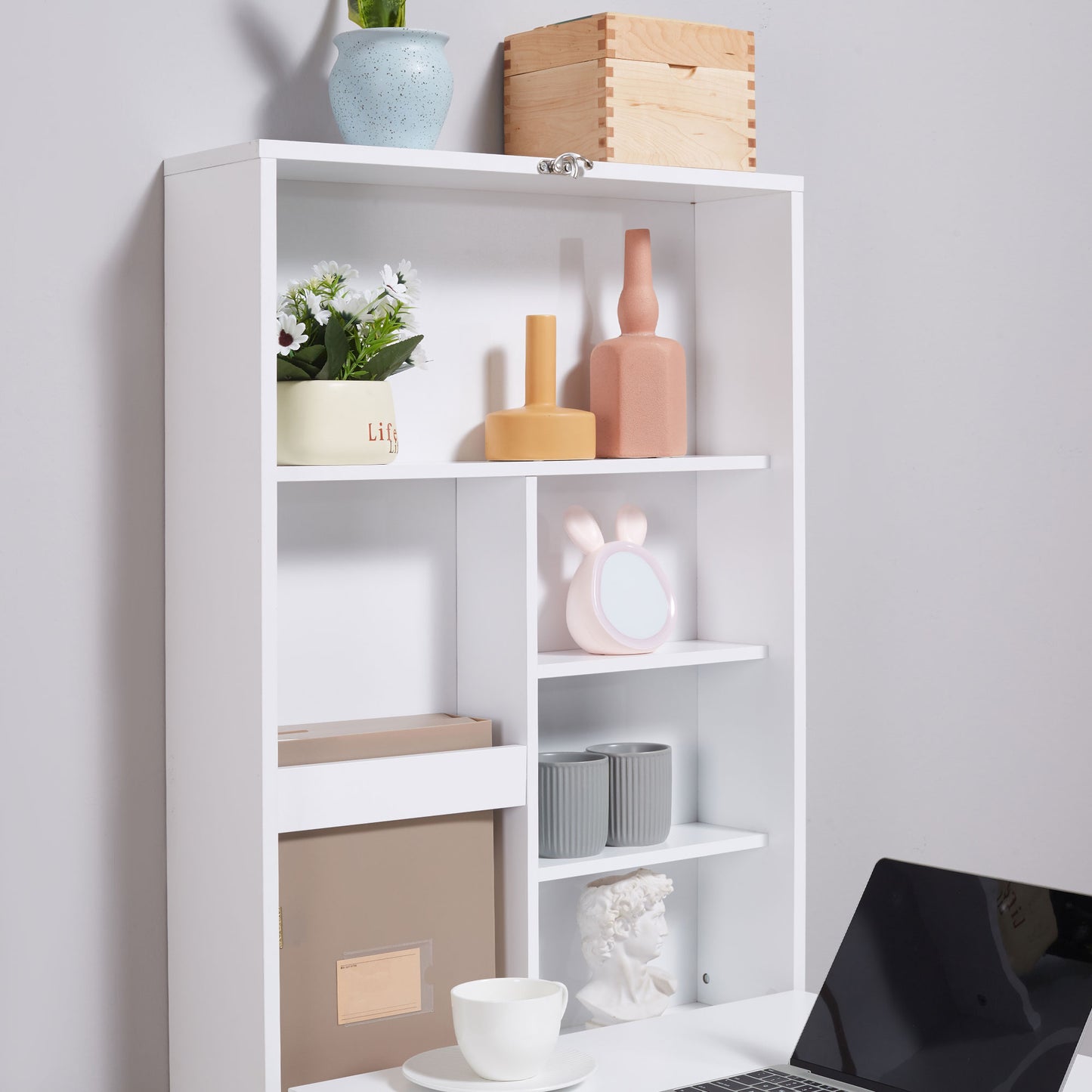 Wall Mounted Table Fold Out Convertible Desk Multi-Functional Standing Desk with Writing Floating Board, White & Black