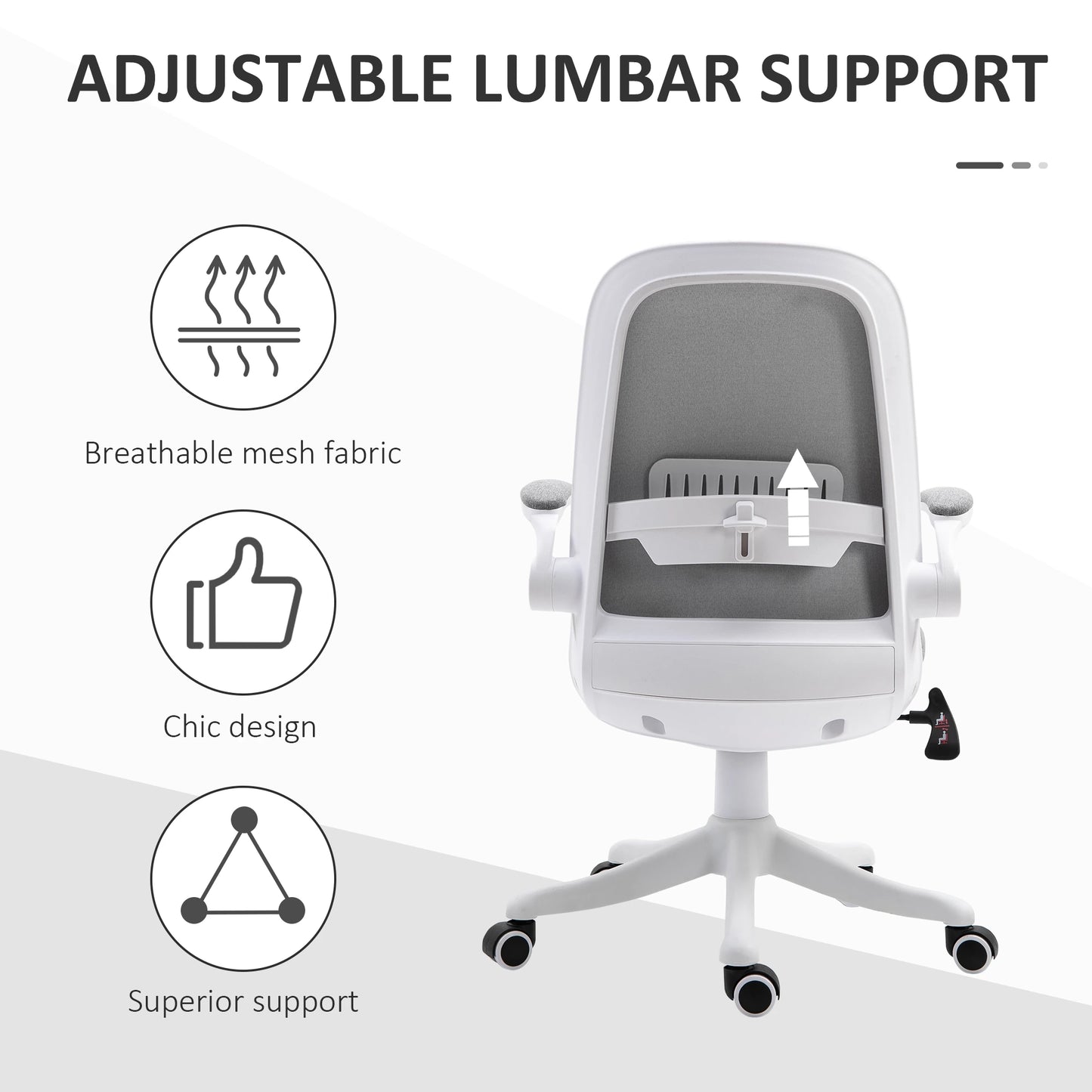 360° Swivel Task Desk Office Chair Breathable Fabric Computer Chair with Flip-up Arms and Adjustable Height, Grey