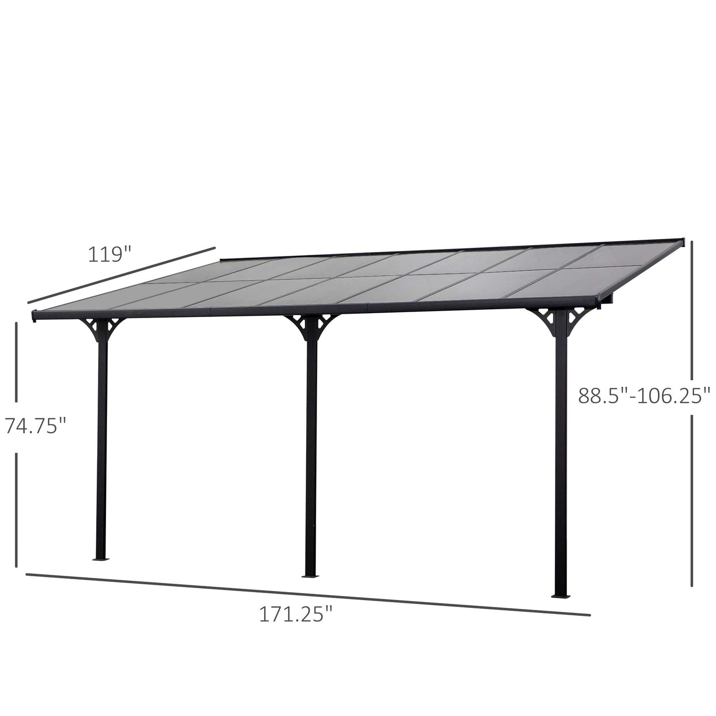 14.5' x 10' Outdoor Hardtop Pergola Polycarbonate Roof Gazebo with Adjustable Height, Aluminum Frame, and UV Protection, Grey