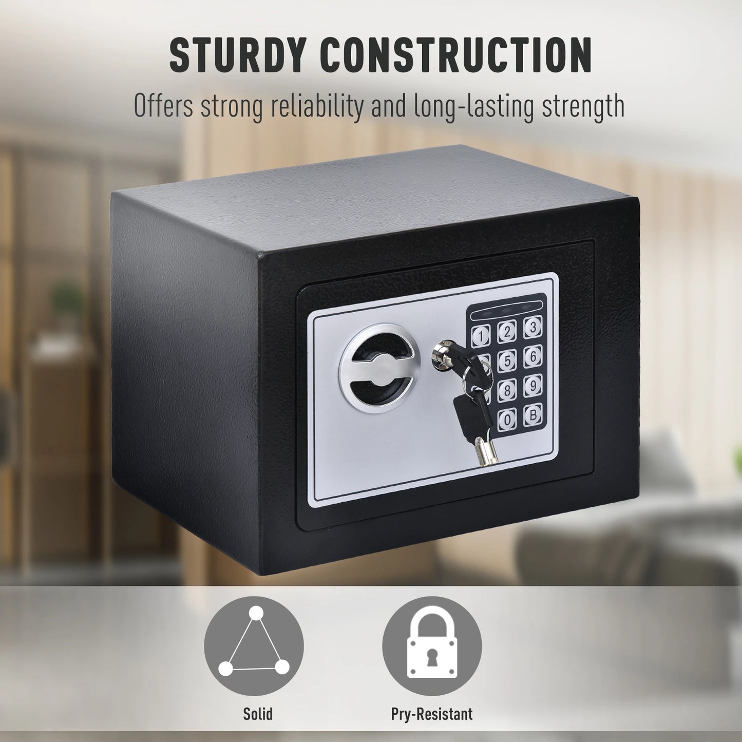 Small Steel Digital Electronic Safe Box Wall Mount Security Case Cabinet Keypad Lock Home Office Hotel Gun Cash Jewelry Black