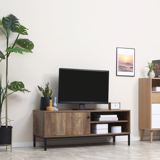 Retro TV Cabinet for TVs up to 50", TV Stand with 3 Compartments, Media Console with Sliding Door for Living Room, Coffee